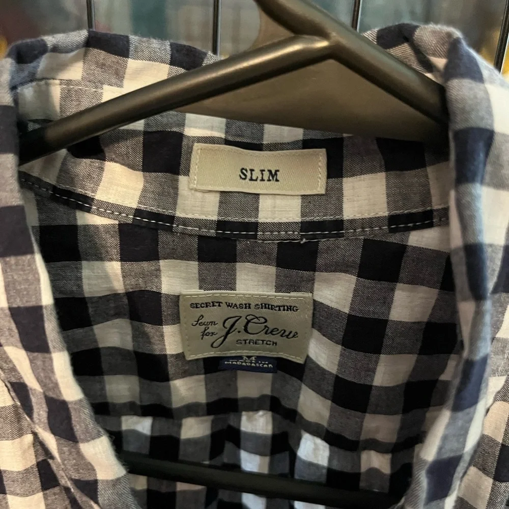 J. Crew Blue and White Checkered Button Down Shirt slim cut